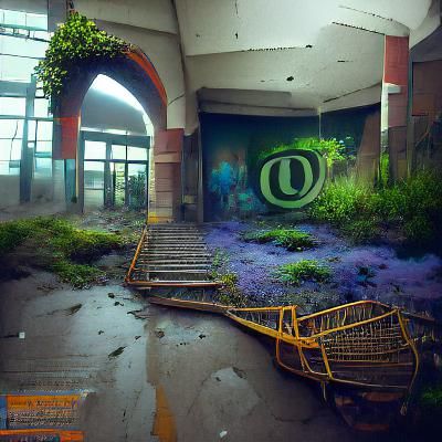 Eerie Overgrown Mall Entryway: Fantasy Concept Art
