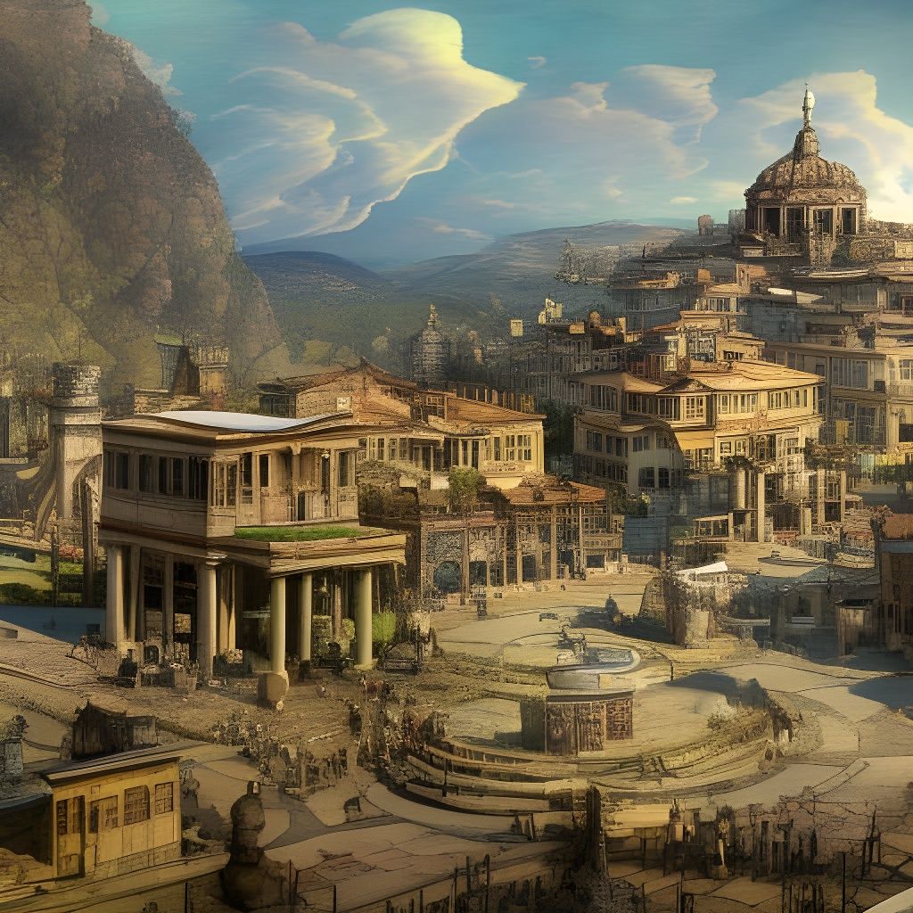 Aerial View of Roman Town Square on Hill