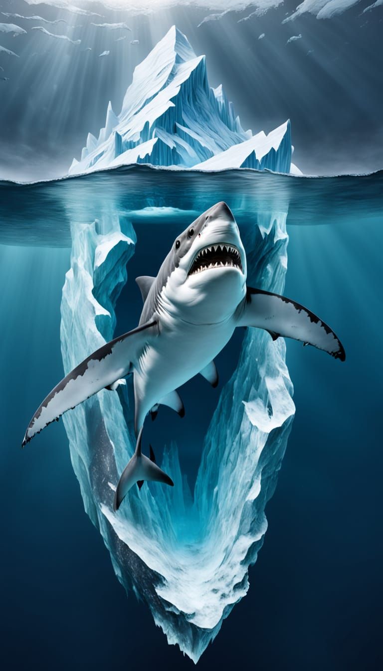 Frozen Shark Encased in Underwater Iceberg