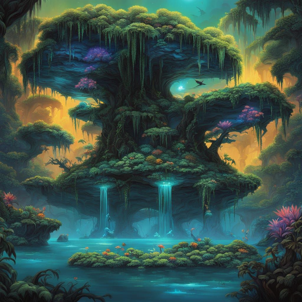Bioluminescent Floating Island Jungle Canopy
