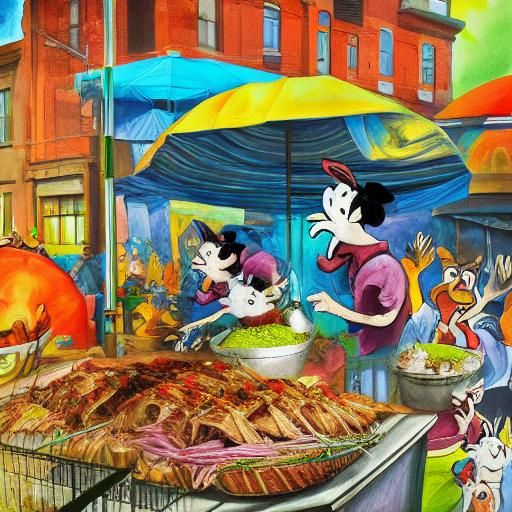 Street Food Rabbits Art Inspired by Goya and Aardman