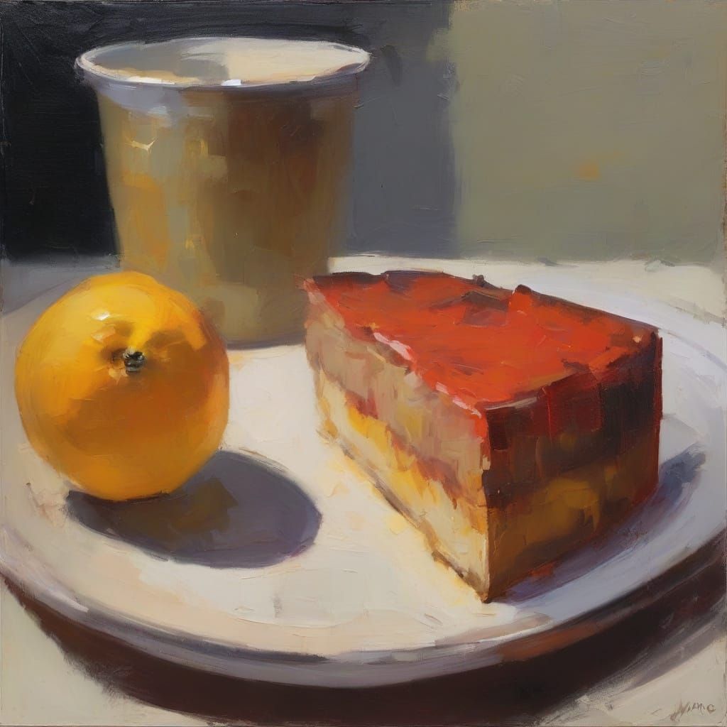 Abstract Minimalist Still Life with Torte in Oil Painting
