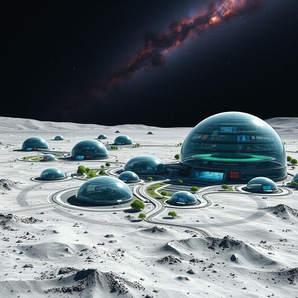 Futuristic Lunar Colony in a Vast, Desolate Landscape