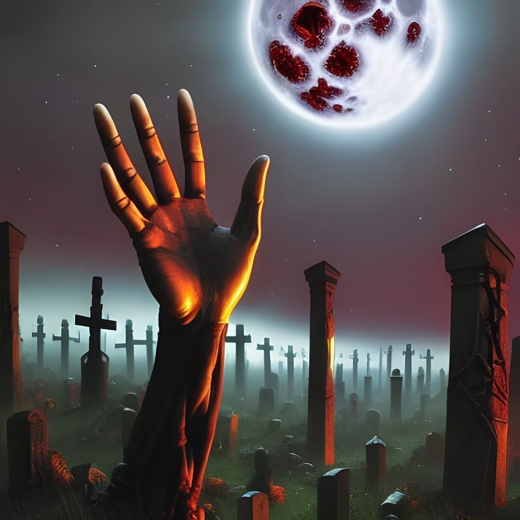 Zombie Hand Emerging From Graveyard Under Moonlight