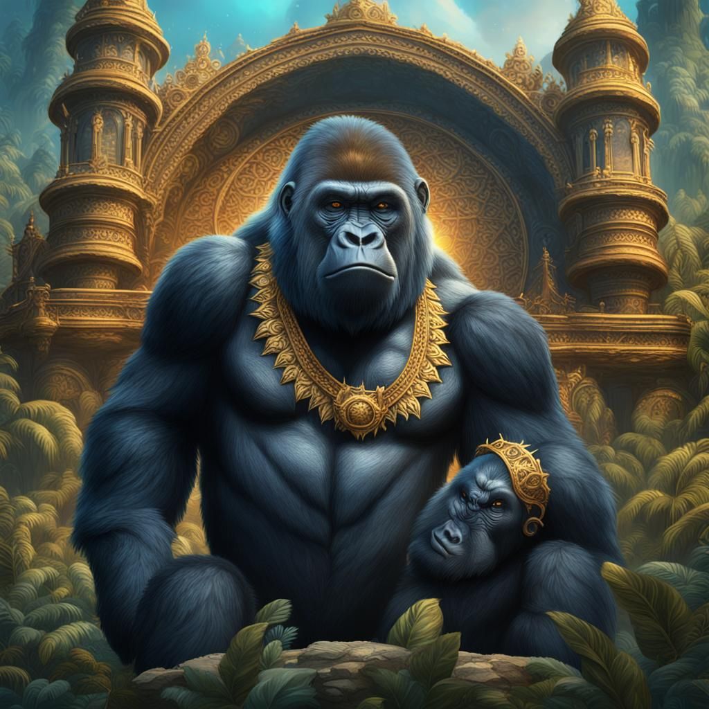 King and Queen Gorillas in Detailed Matte Painting