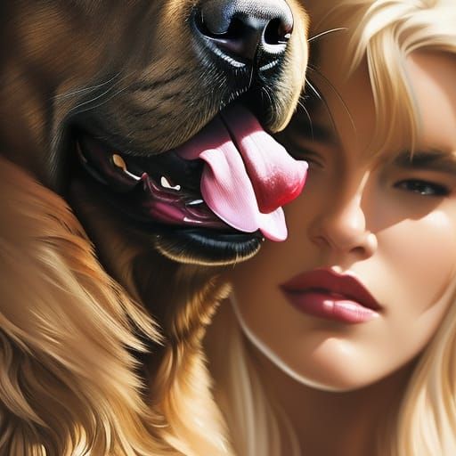 Woman's Affectionate Kiss with Mastiff: Hyperdetailed Portra...