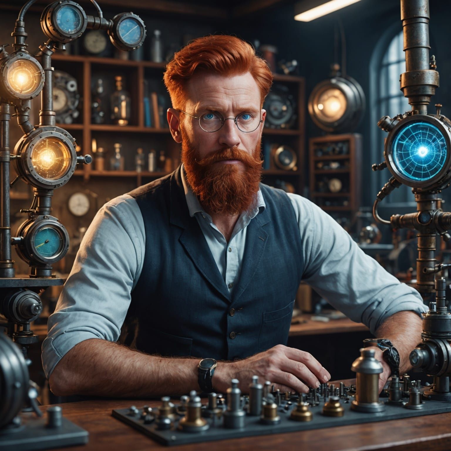 Eccentric Inventor in Detailed Matte Painting Style