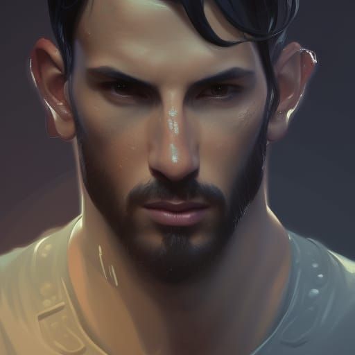 Detailed Portrait of Italian Man, Art Nouveau Style