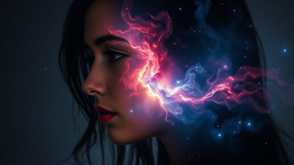 Ethereal Nebula Goddess in Cosmic Double Exposure