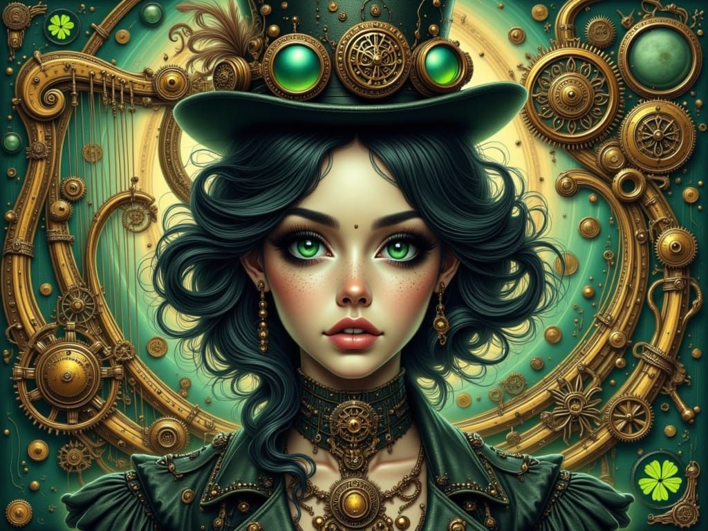 Steampunk Fantasy with Irish Twist in Maximalist Style