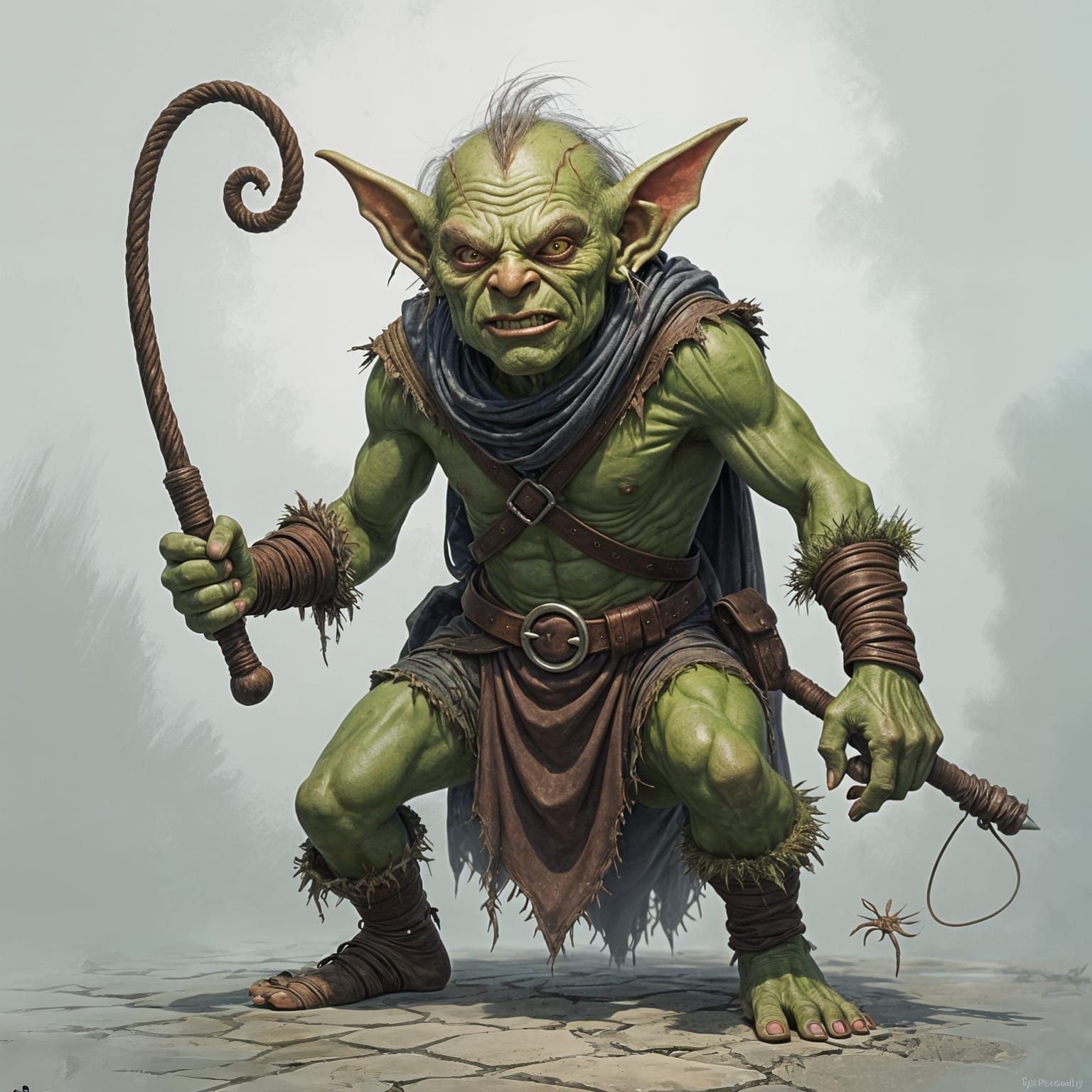 Hyperrealistic Goblin with Whip Digital Painting