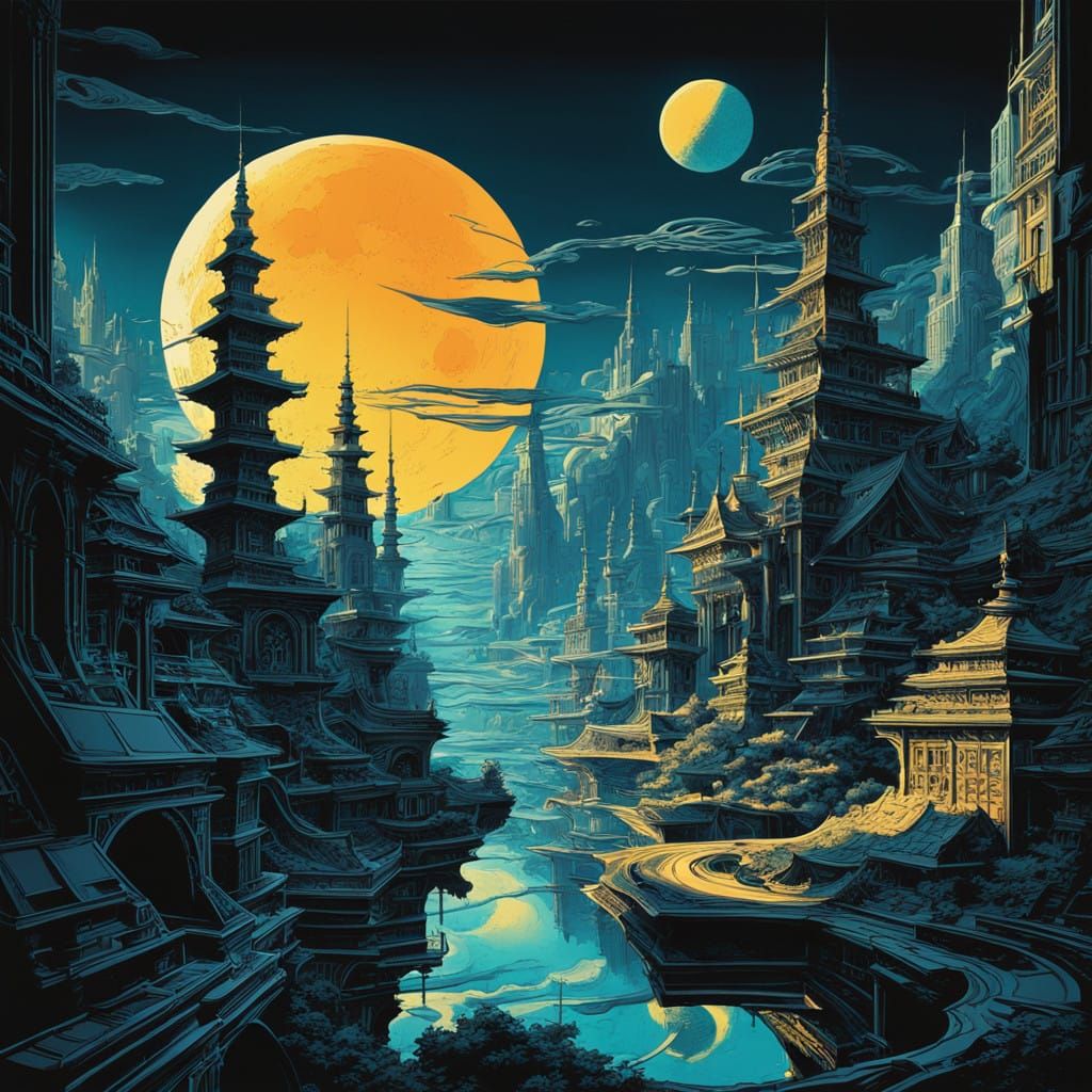 Ethereal Moonlit Fractal in Cyberpunk Style