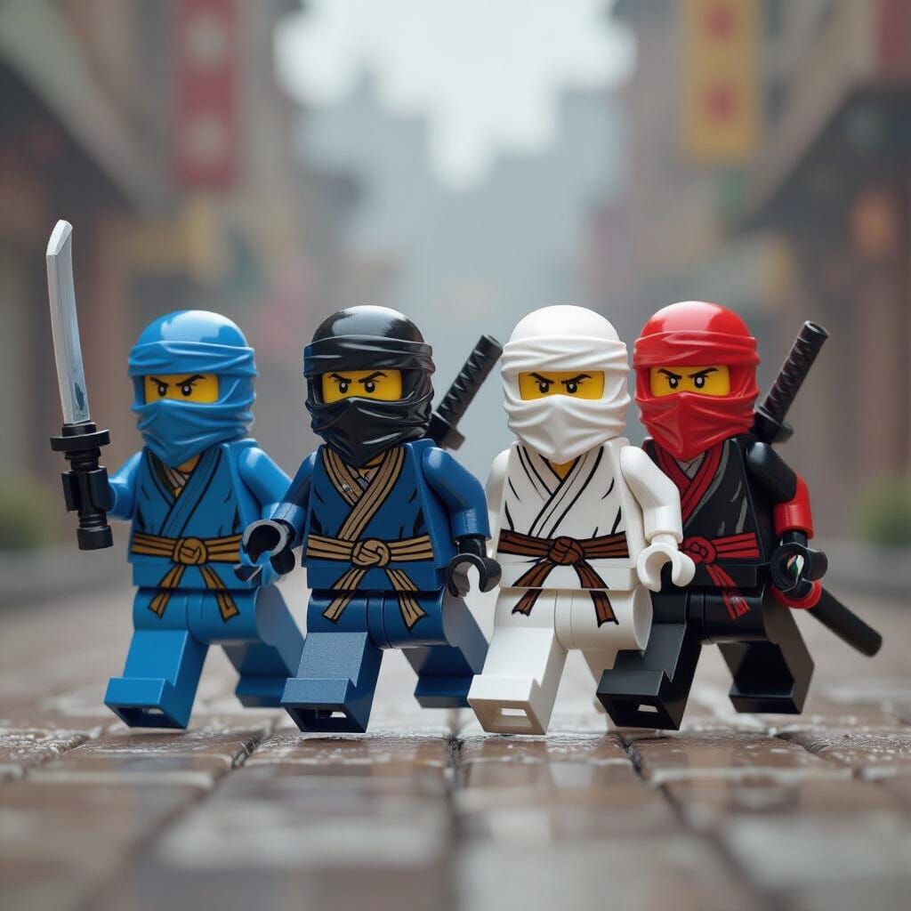 Lego Ninjas in Dynamic Poses, Digital Art