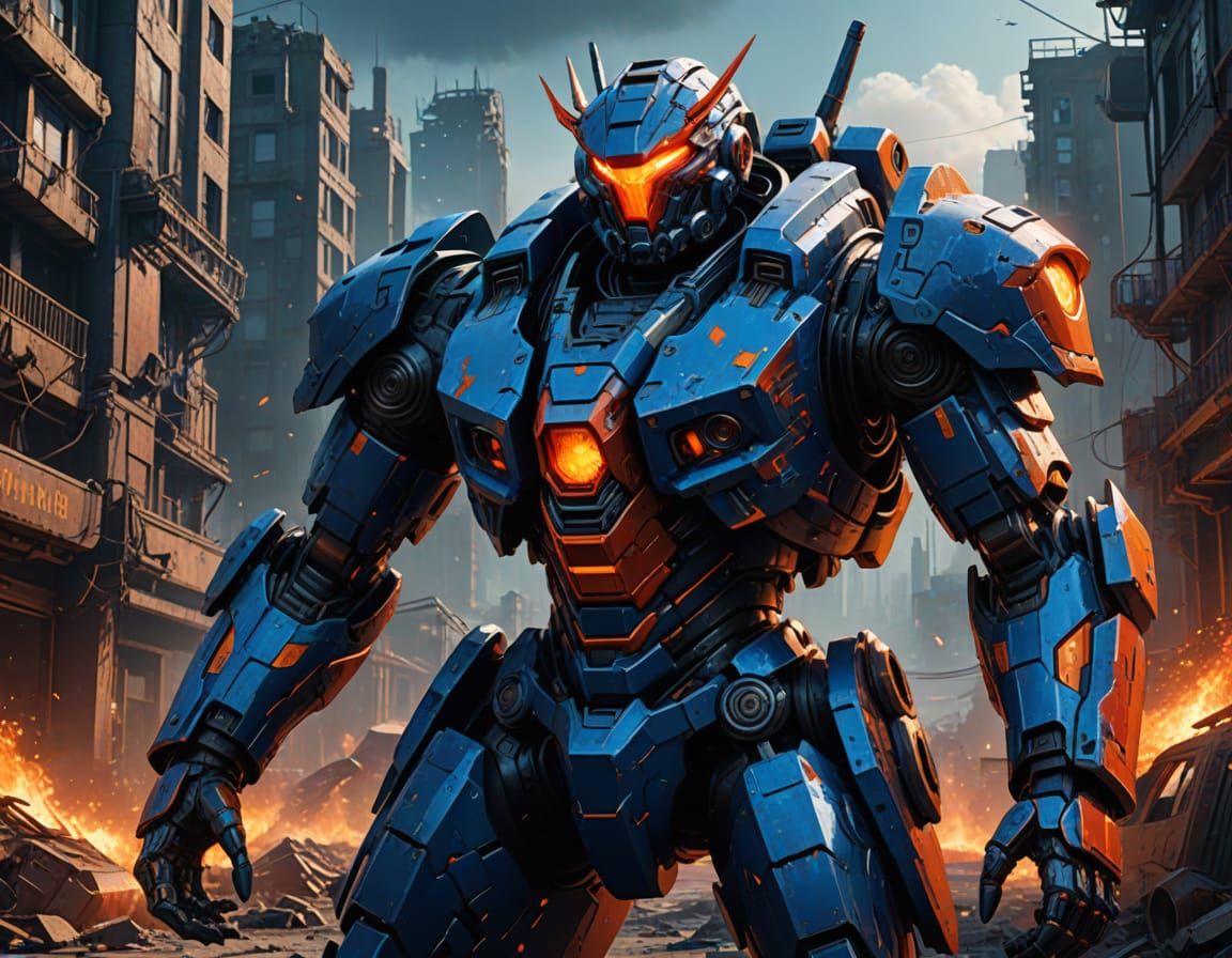 Cyber Warrior in Ruins, Anime-Inspired Sci-Fi Concept Art