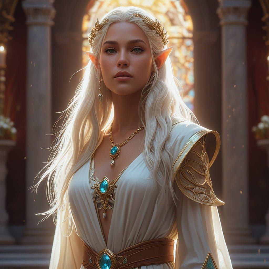 Radiant Elf Priestess of Light: Hyperrealistic Portrait