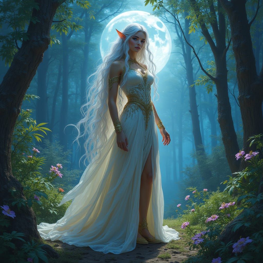 Ethereal Elf Queen Illuminates Mystical Forest