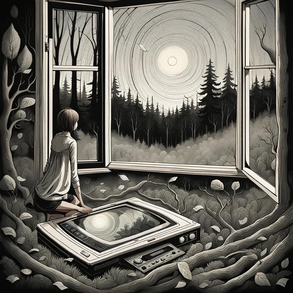 Woman Gazing at Nature in Surreal Watercolor