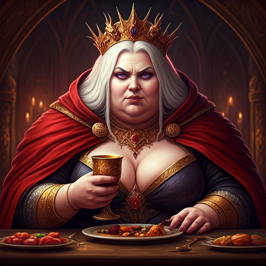 Medieval Queen in Rich Golden Attire with Black Dragon Cloak