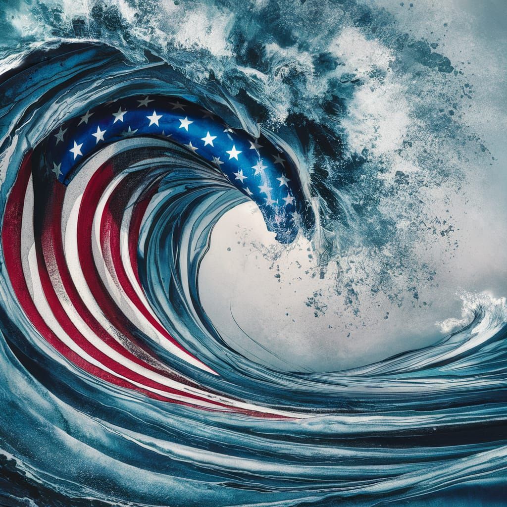 American Flag Ocean Wave in Watercolor