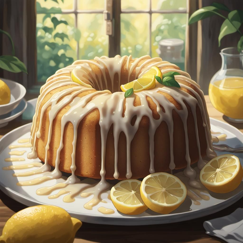 Lemon Cake in Studio Ghibli Anime Style