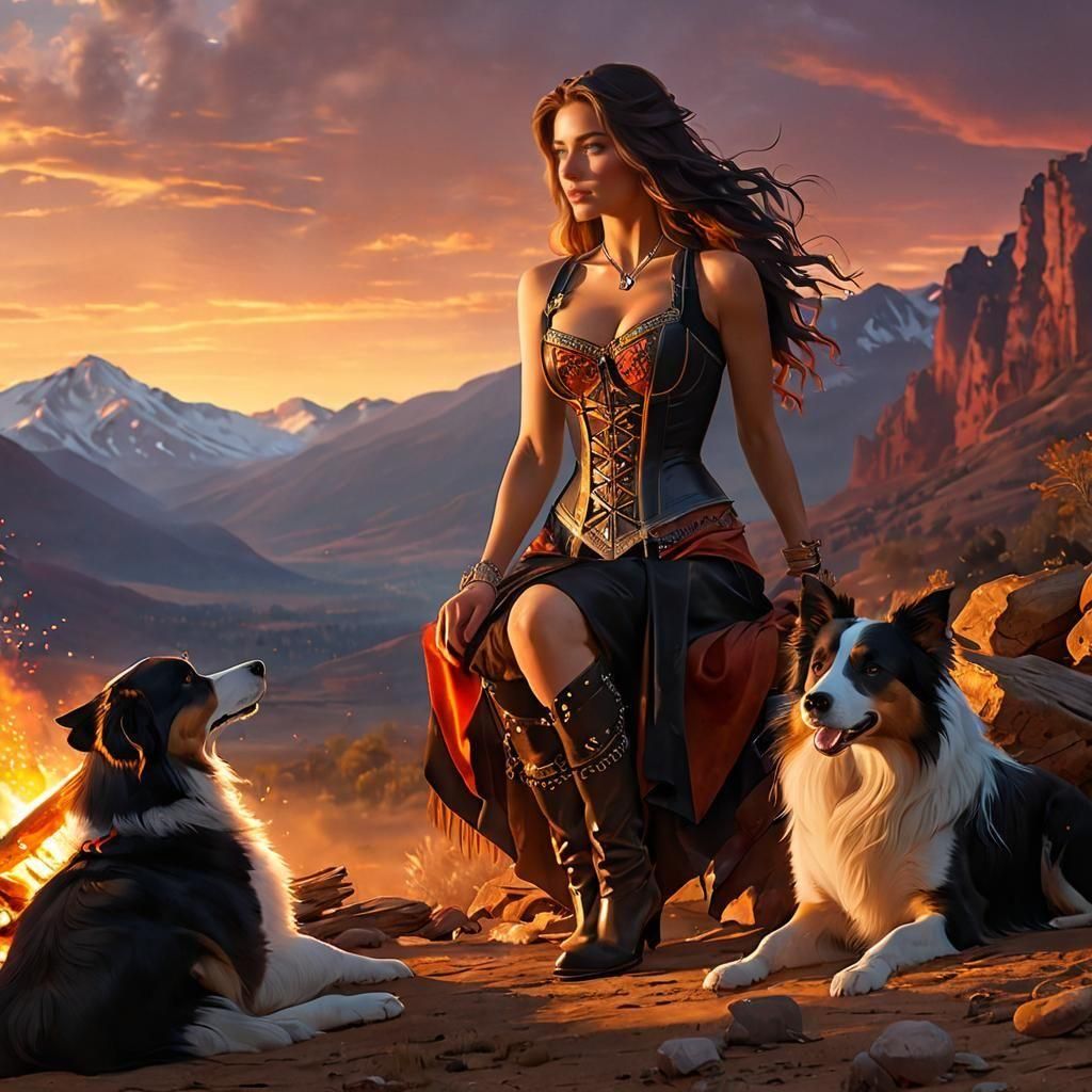 Wild West Cowgirl at Sunset: Retrofuturist Painting