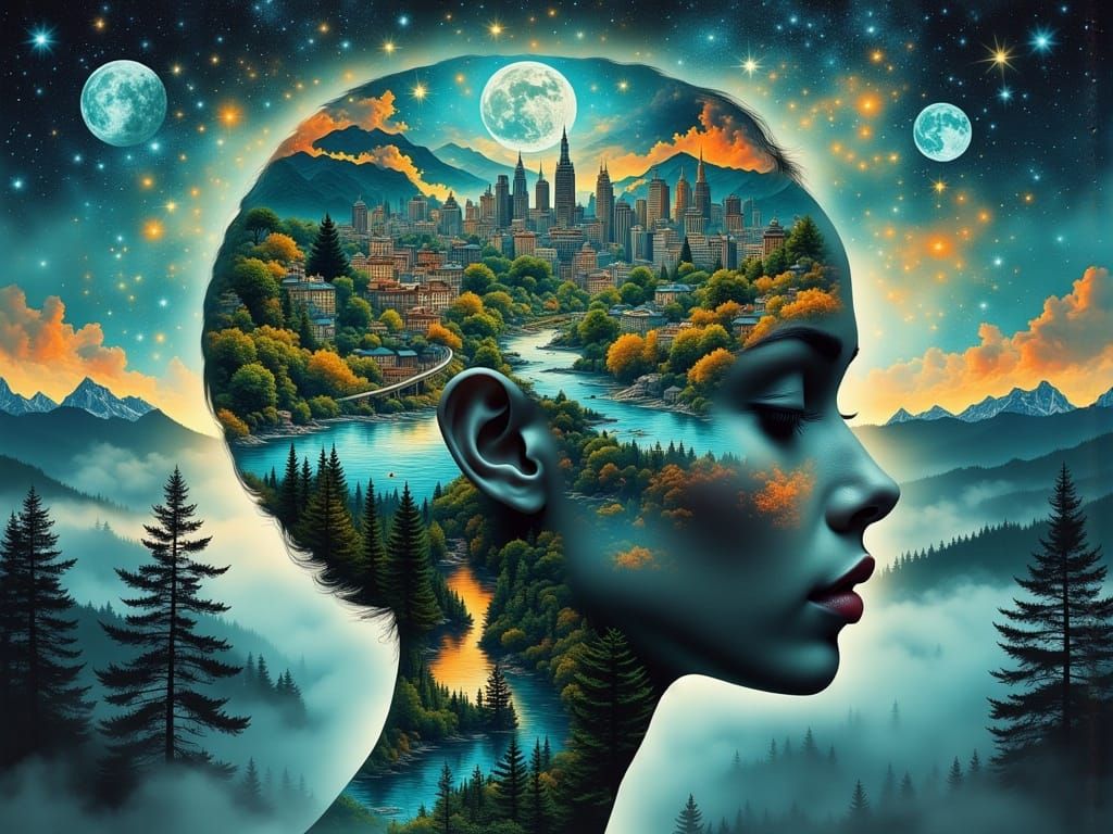 Futuristic Alien Head Reveals Miniature Cityscape