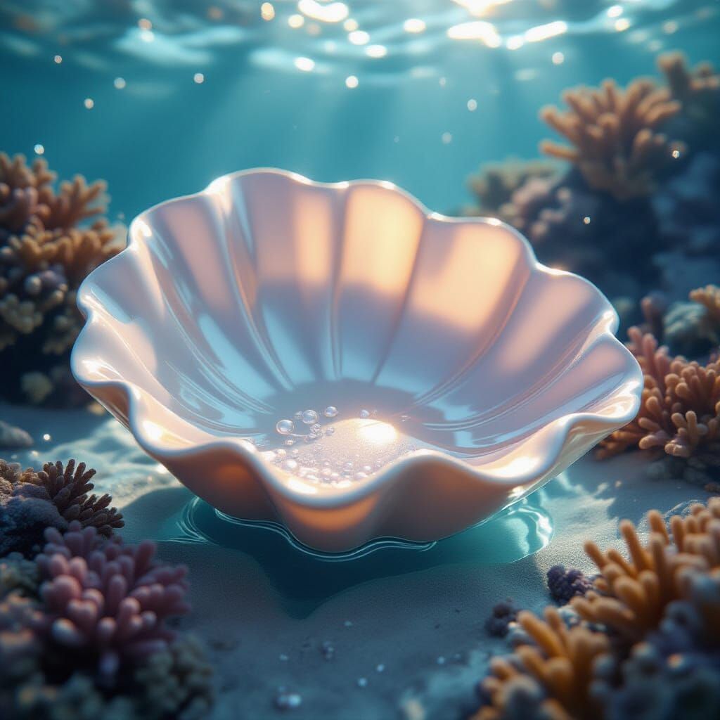 Floating Shell Stand with Coral Decorations