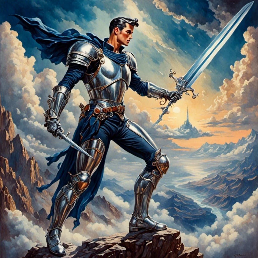 Futuristic Knight Pin-Up as Vintage Watercolor