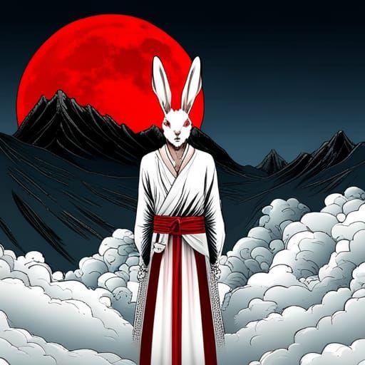 Yakuza Rabbit Samurai in Dystopian Landscape Comic Art