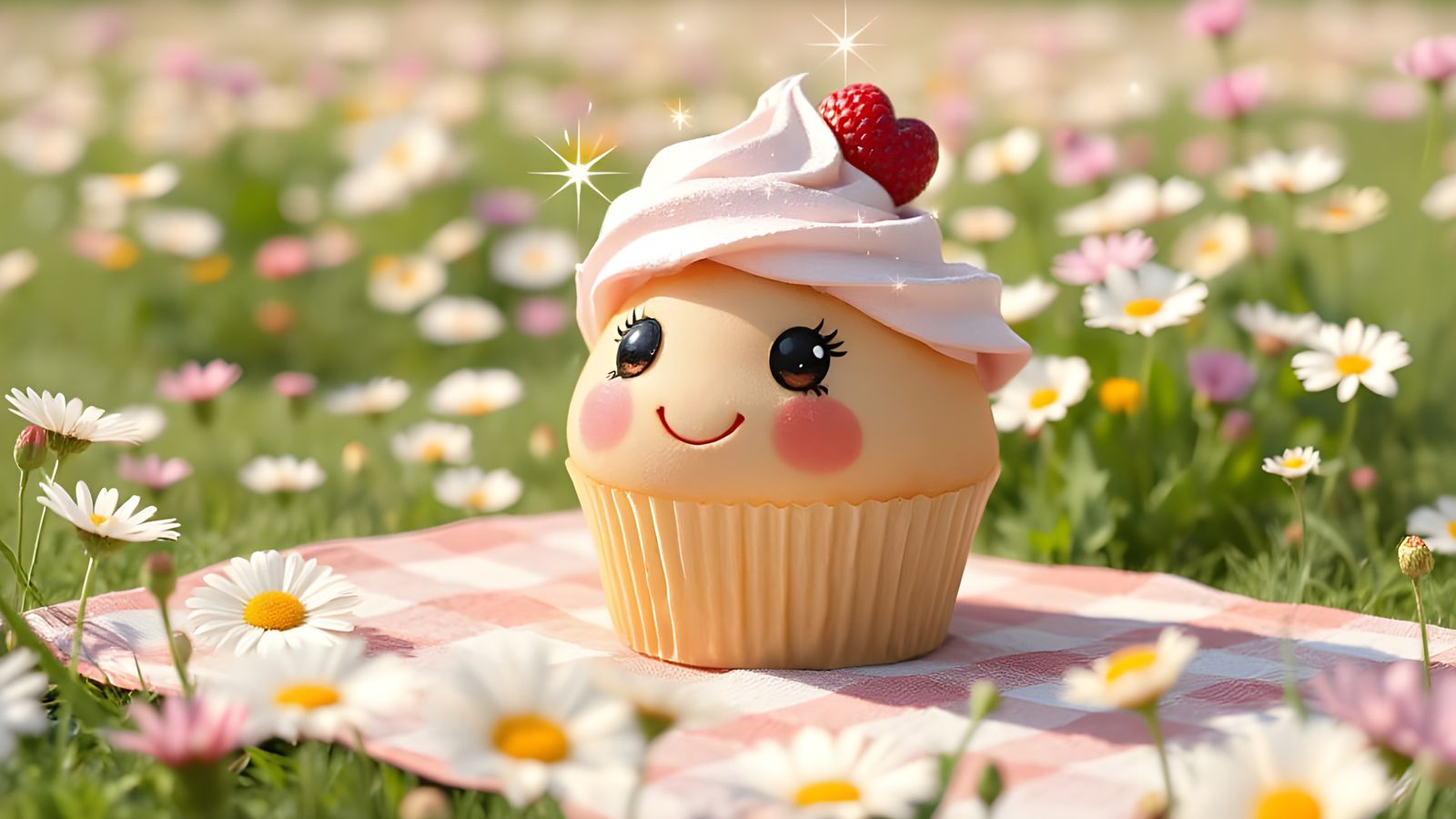 Happy kawaii cupcake on a picnic #4