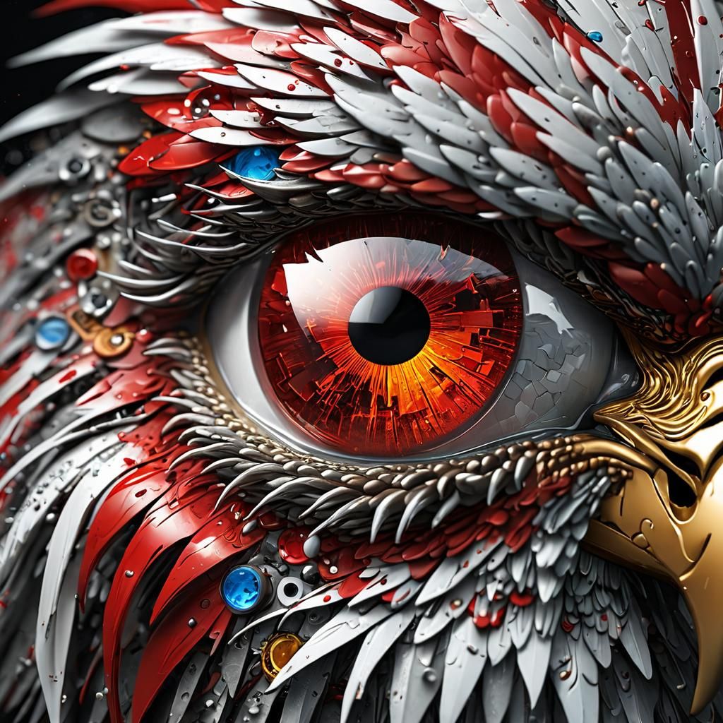 Hyperrealistic Macro Shot: Polish Eagle Eye with Holographic...