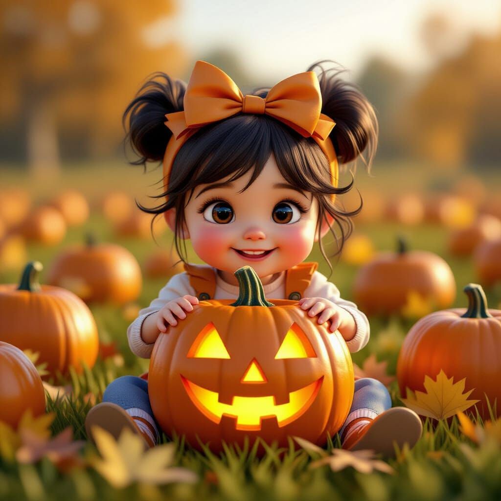 Adorable Toddler Jack-o'-Lantern in Pumpkin Patch
