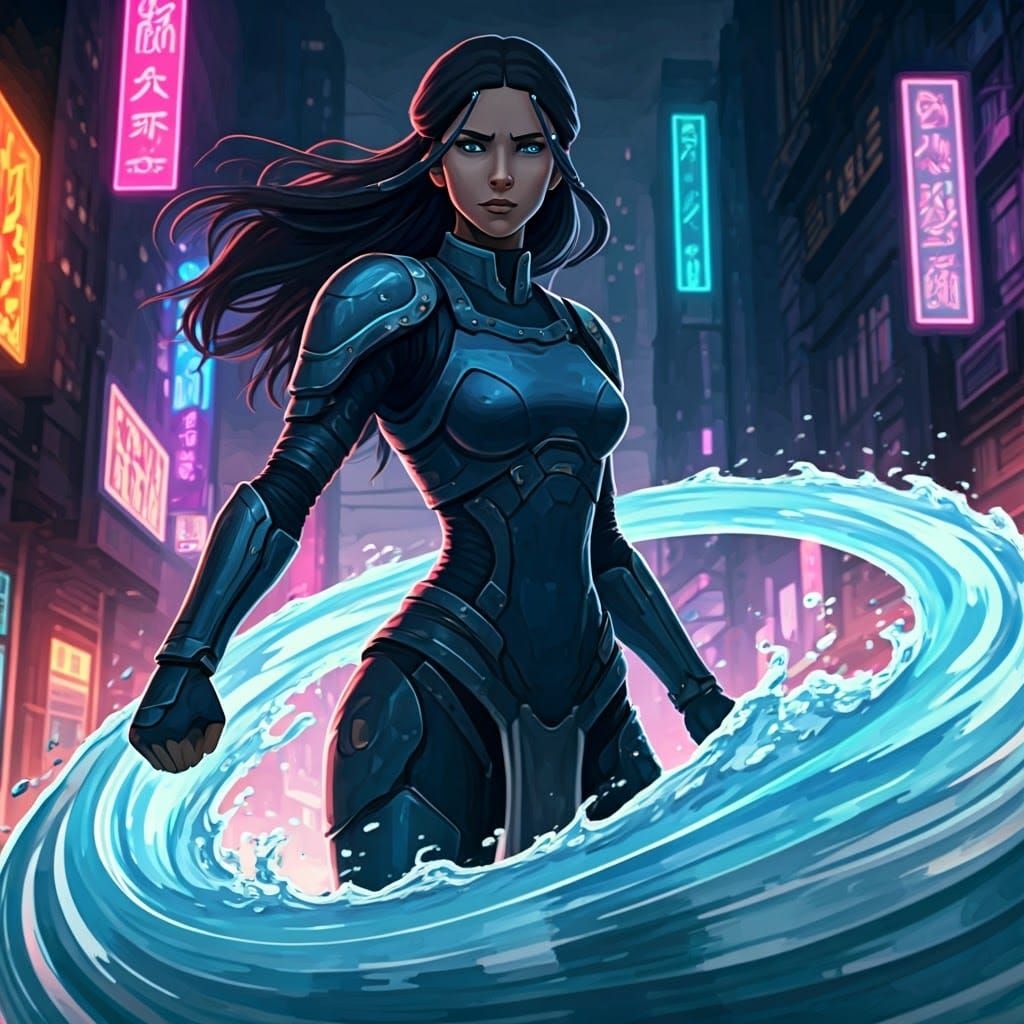 Cyberpunk Waterbender Avatar Heroine