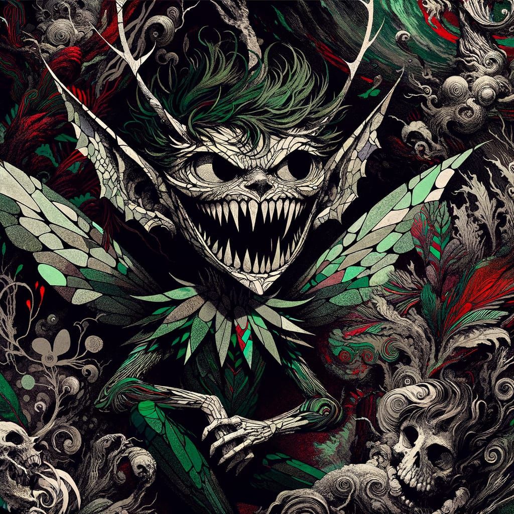 Surreal Pixie in Dark, Grotesque Forest
