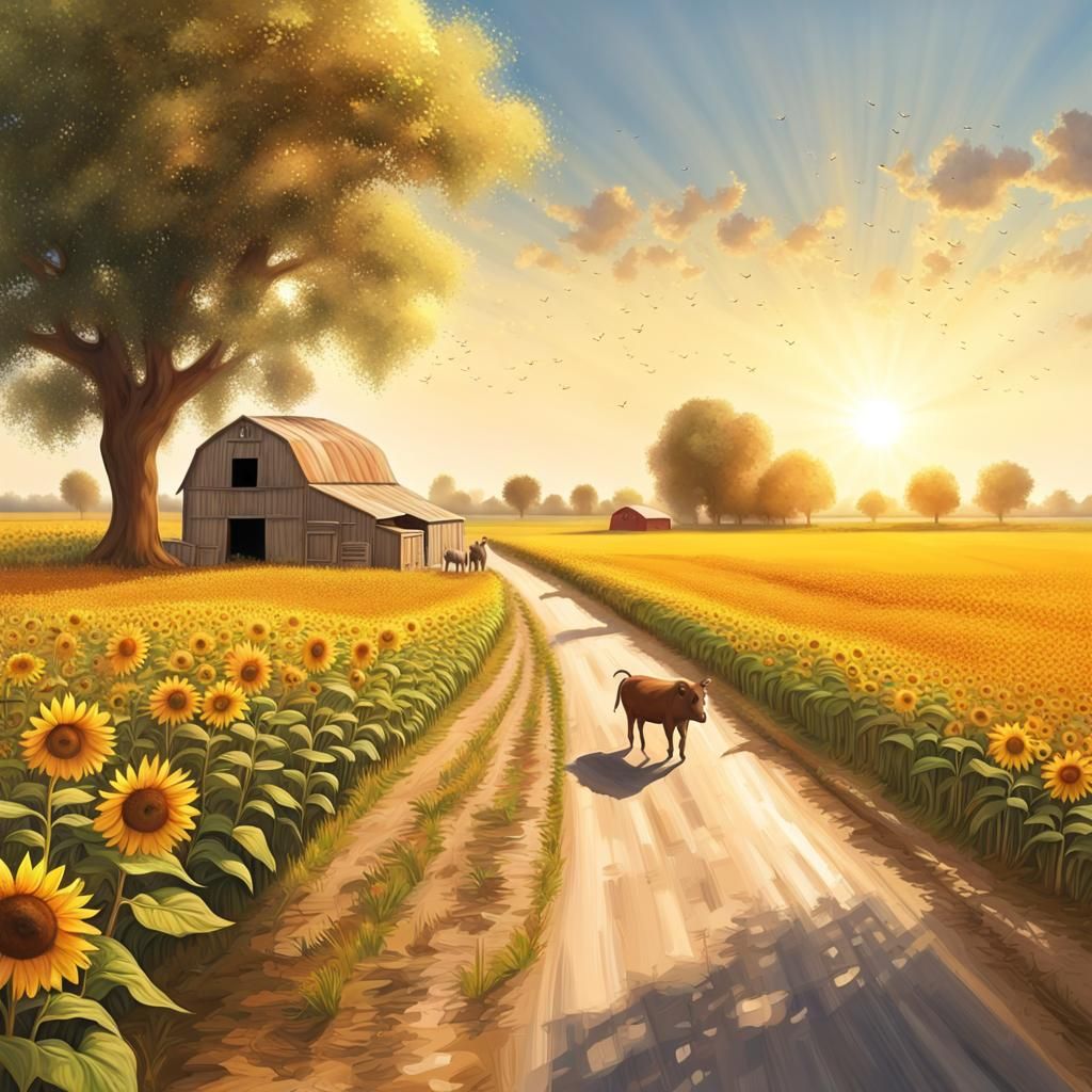 Punjab Sunflower Field in Digital Art Style
