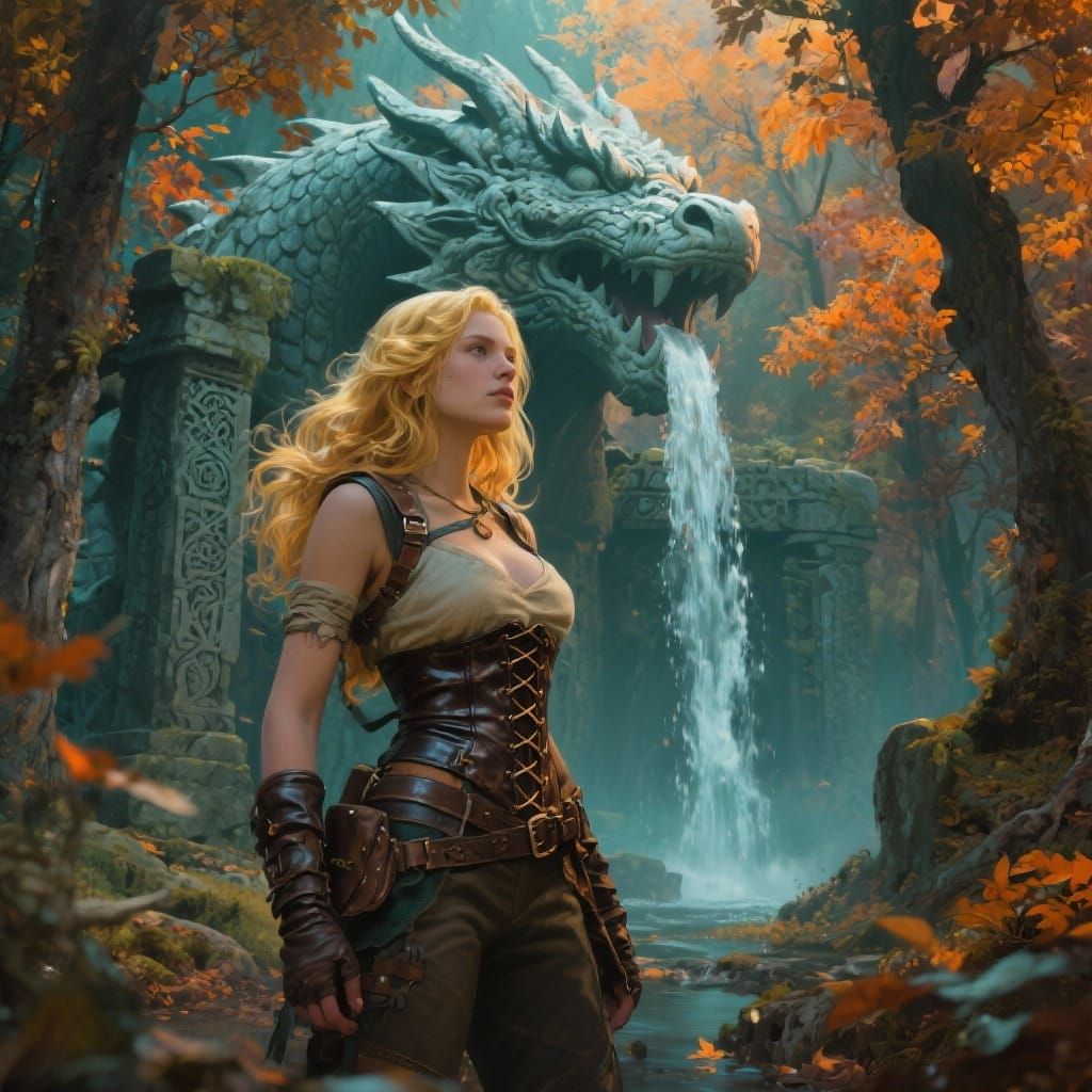 Adventurer in Autumn Woods by Dragon Ruins