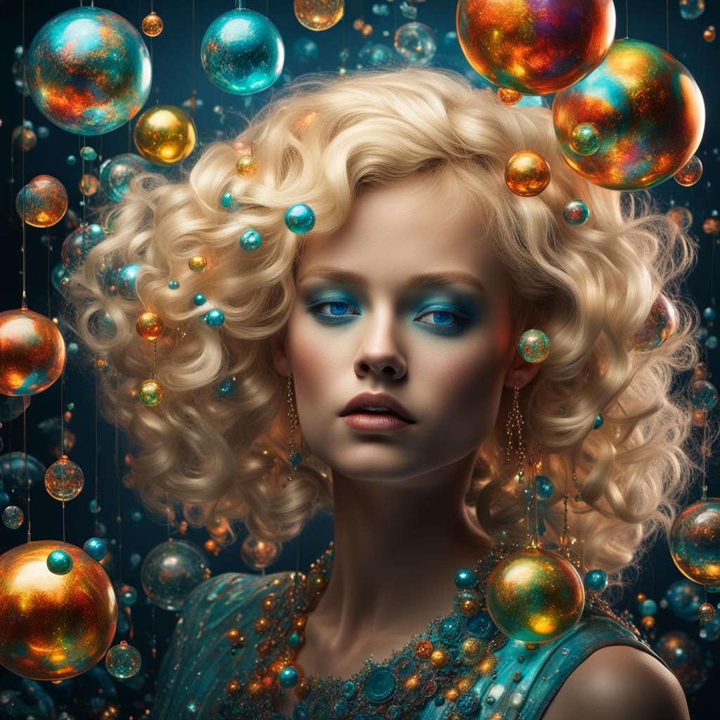 Neon Shapes in Glass Orb: Cubist Fearpunk Art