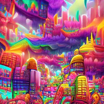 Psychedelic Cityscape in Vibrant Colors