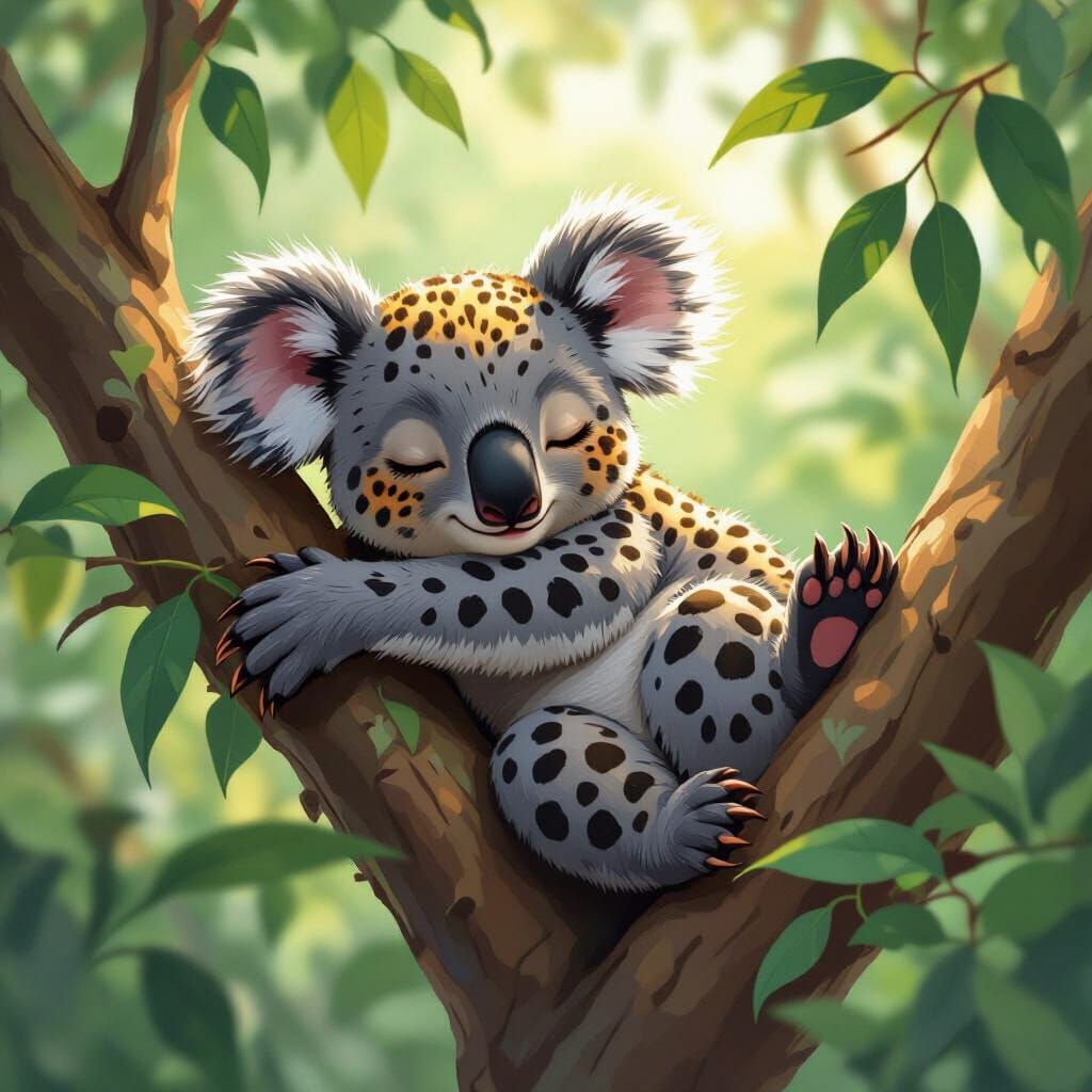 Leopard Spotted Koala in Tree, Digital Art Style