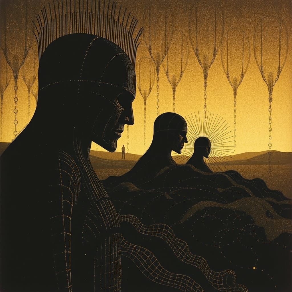 Biomechanical Art Fusion of Alien Landscapes and Pointillism