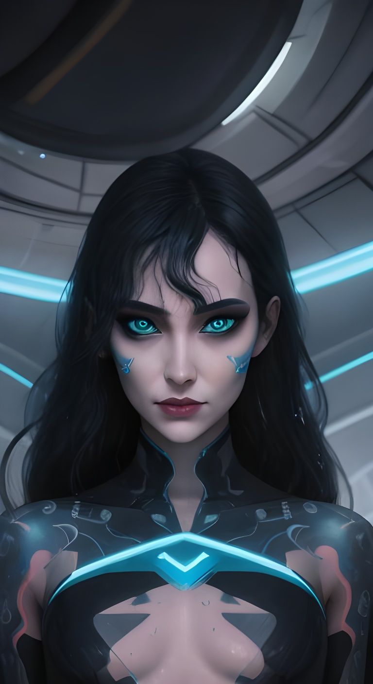 Tron Girl on Spaceship in Star System