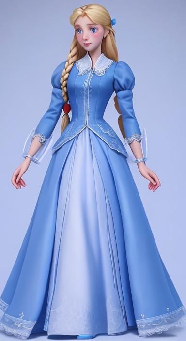 Blonde Princess with Long Braid in Brocade Gown