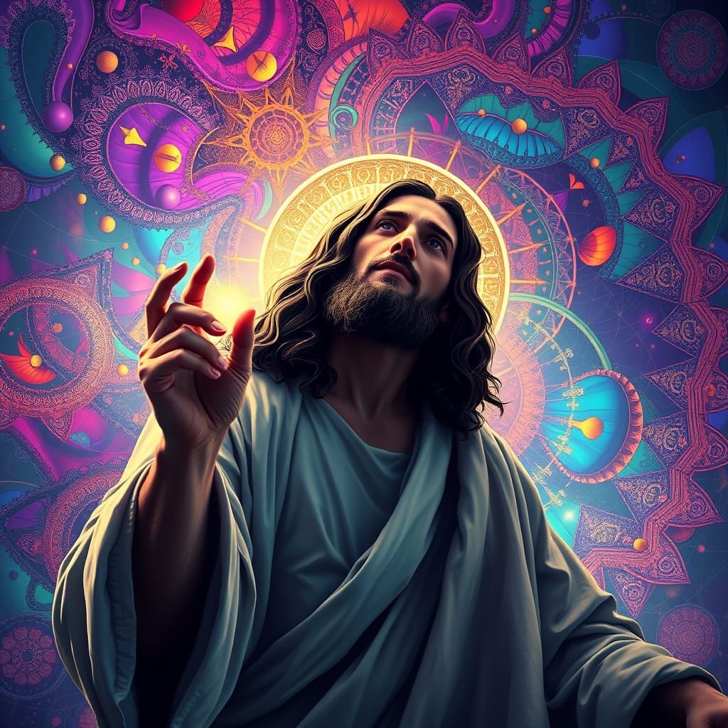 Jesus in Contemplation with Abstract Fractals