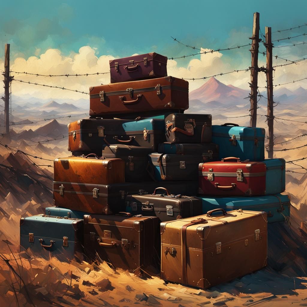 Suitcase Mountain in Desolate Ink Splatter Landscape