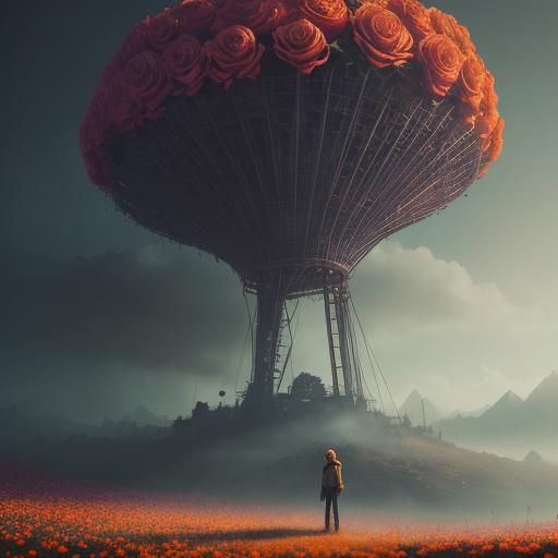 Girl with Rose in Cinematic Digital Painting