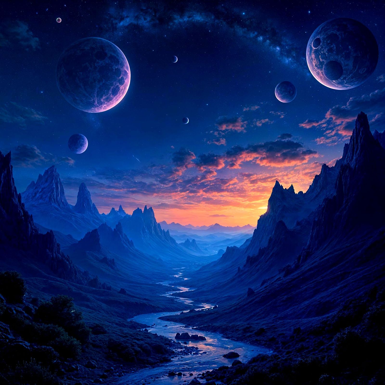 Indigo Cosmic Dreamscape in Vibrant Fantasy Art