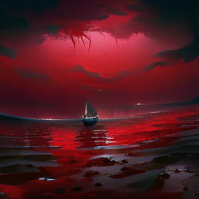 Sinister Red Ocean in Romanticism Style