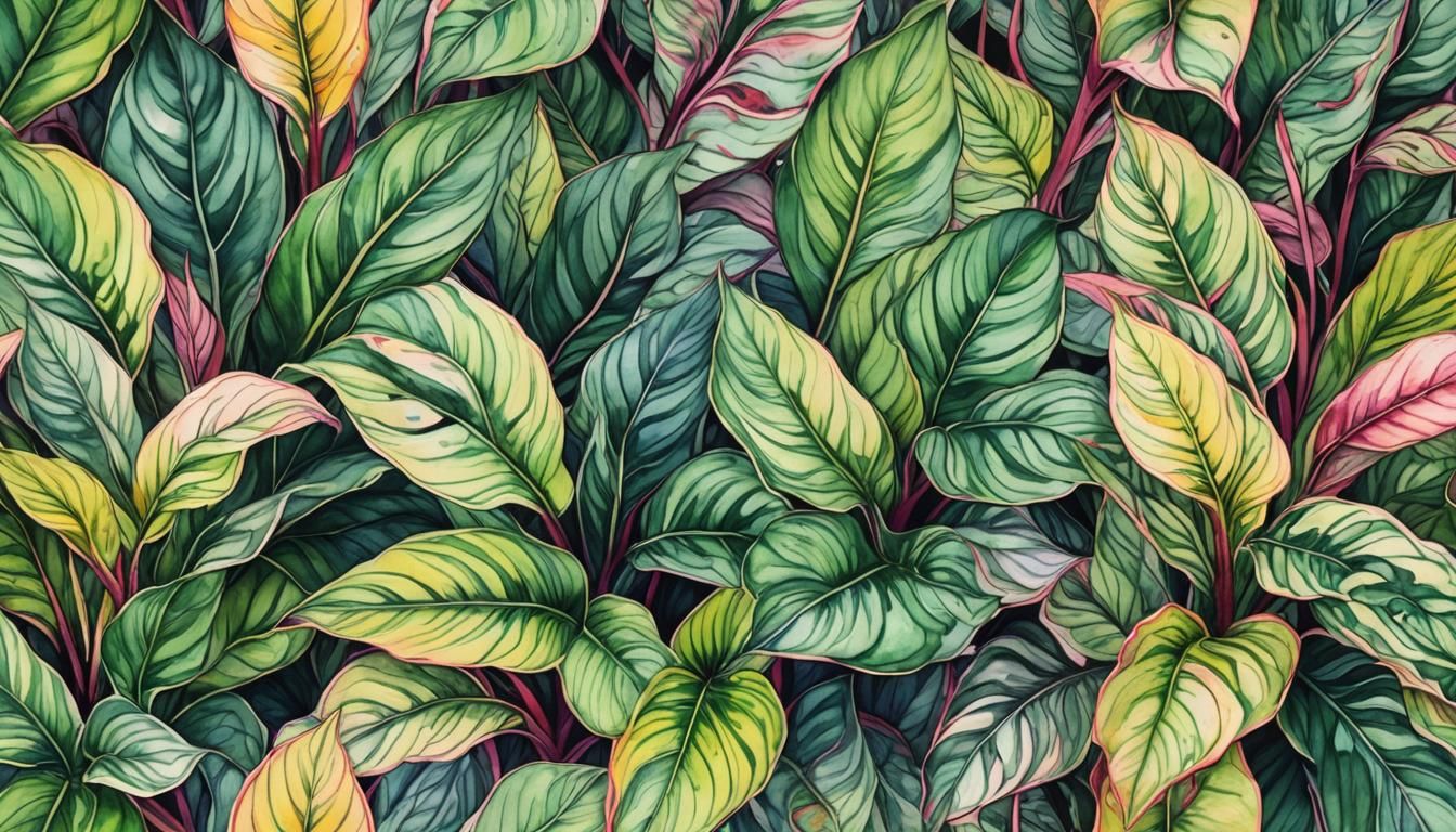 Fantasy Foliage Watercolor Ink Drawing with Light Effects