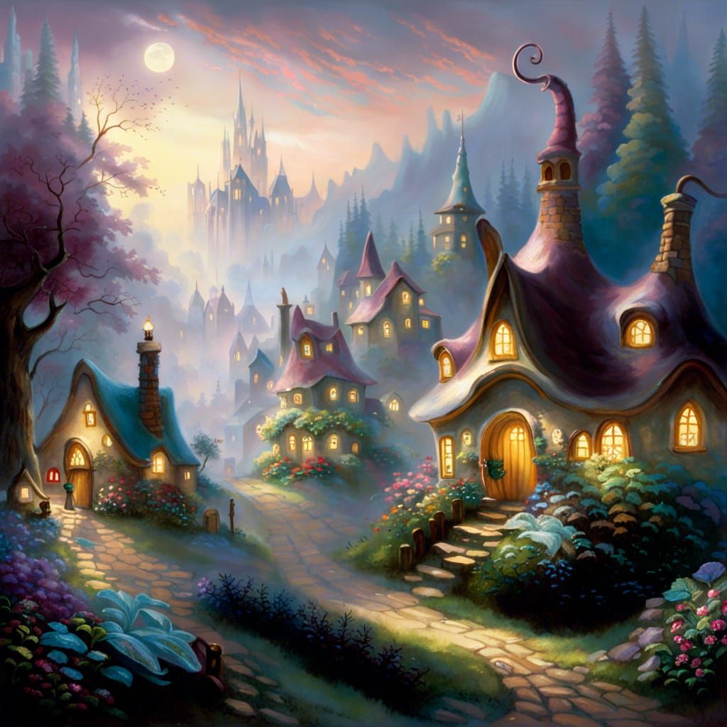 Ethereal Fairy Village Fantasy Scene