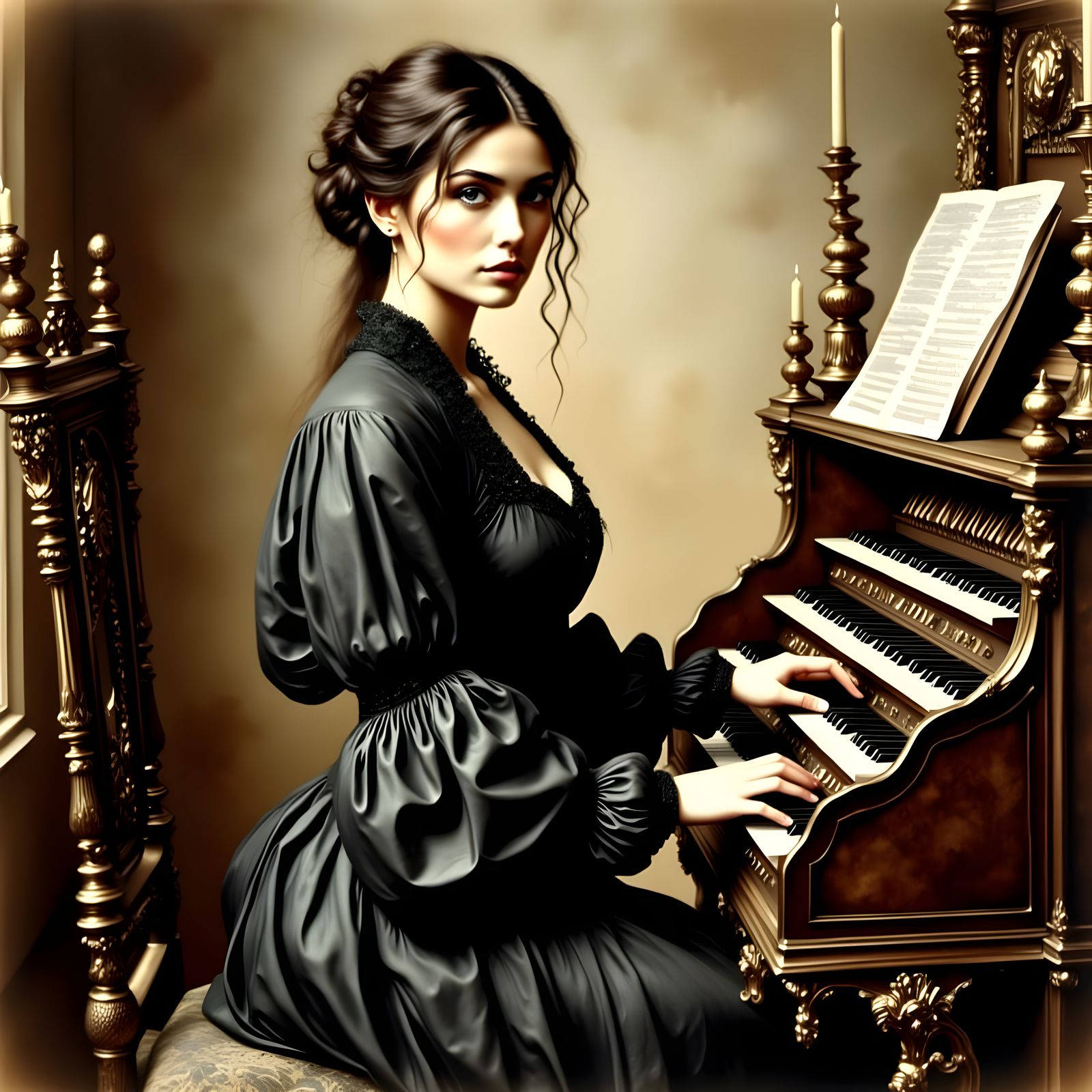 Woman at Church Organ in El Greco Style